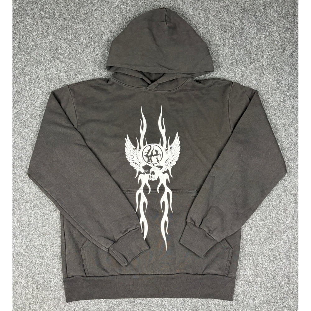 Lost Hills Mens Graphic Hoodie Black Skull Flame Gothic Cross Sweatshirt Small